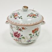 Chinese export famille rose two-handled small tureen and cover, Qianlong, painted with flowering