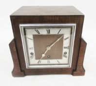 Garrard & Co Art Deco oak square cased mantle clock, the square silvered chapter ring with Roman