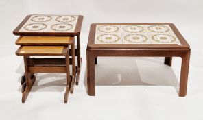 Mid-century G-Plan teak nest of three tables, the largest table with tiled inset top, 45cm high x