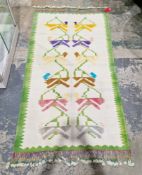 Peruvian wool rug with geometric pattern signed Jamuz, 155cm x 55cm, wool rug with stylised floral