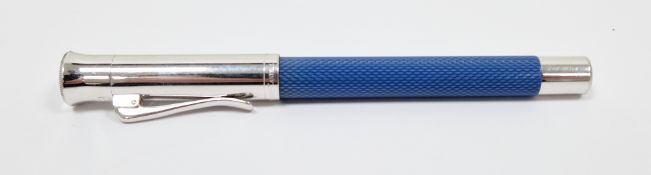 Graff Von Faber-Castell fountain pen, blue ribbed barrel with polished steel lid, 18ct gold nib, lid