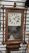Late 19th / early 20th century American wall clock, square dial with roman numerals in parquetry