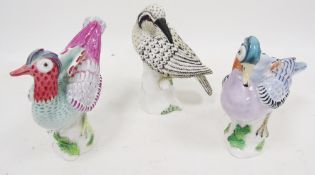 Three Crown Staffordshire bone china models of birds painted by Doubell Miller, comprising a black