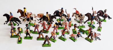 Quantity of Britains Native Americans, Mexicans and Cowboys in various poses mostly mounted