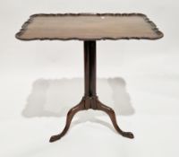 19th century mahogany table, the rectangular tilt-top with moulded piecrust edge, on a triple turned