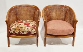 Pair of Wesley Barrell contemporary rounded back double cane bergere armchairs with removable
