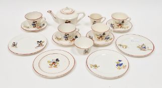 Wade Heath pottery mid-century Walt Disney Mickey Mouse miniature part tea service, printed with