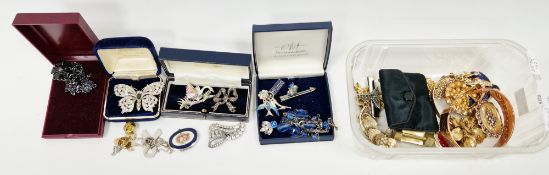 Collection of costume jewellery including sterling silver locket on silver chain, marcasite and
