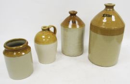 Group of late 19th/early 20th century brown stoneware flagons and a jar, the largest impressed
