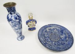 Mid-19th century Paris porcelain blue ground rocaille moulded scent flask and stopper, in the