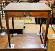 George III mahogany side table, the rectangular top with thumbmoulded edge, over a single long
