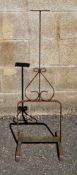 19th century cast iron bootscraper, the long handle with scrolling supports, 96cm high x 31cm wide x