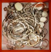 Collection of mainly silver jewellery including lockets, pendants, rings and necklaces,