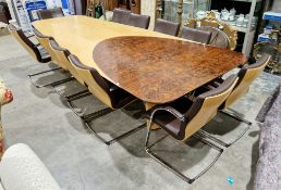 Hands of Wycombe - contemporary boardroom table, the maple and burr wood veneered top of tapered