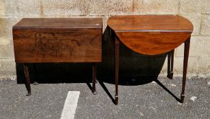 19th century mahogany and satinwood string inlaid oval pembroke table, the frieze with panels