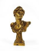 Louis Ernest Barrias (1841-1905) Art Nouveau gilt bronze bust of a young woman on a waisted plinth