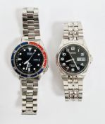 Boxed Seiko quartz sports 100 stainless steel watch, analogue type cal. 7546, blue and red Pepsi