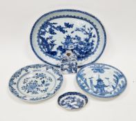 Collection of 18th century Chinese export blue and white porcelain, including an oval shallow