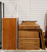 Ladderax 1960's/70's teak modular storage system comprising a fall-front cabinet with long frieze