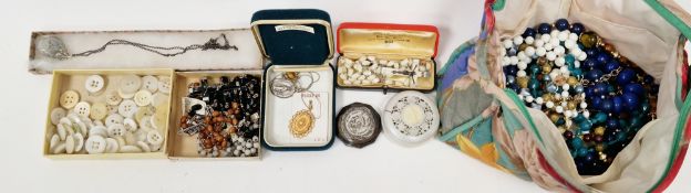 Collection of costume jewellery including various rosaries, 835 silver flower pendant, various