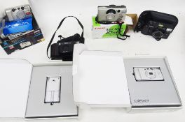 Mixed lot of ten cameras including boxed Canon Ixus III camera, boxed Canon Sureshot 115U camera,