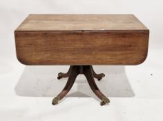 19th century mahogany drop-flap table, with single drawer to one end with brass knob handles and