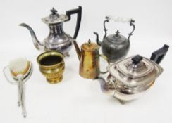Mixed lot of silver plate and metalware including Viners silver plate four piece tea set, silver