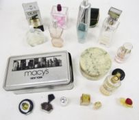 Collection of perfume bottles, empty or part filled, including Vera Wang Lovestruck, Gaultier,