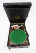 Early 20th century His Majesty's Voice HMV portable wind-up gramophone, in black leatherette case,