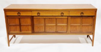 Mid-century Nathan teak Squares pattern sideboard, designed by Barnett Nathan, comprising three