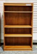 Teak veneer bookcase with four adjustable shelves, 152cm high x 91.5cm wide x 31cm deep