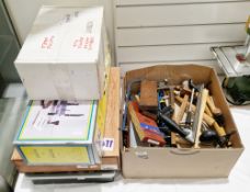 Various tools and other items including Kamasa spanners, pliers, mini vice, rasps, Nobex mitre saw