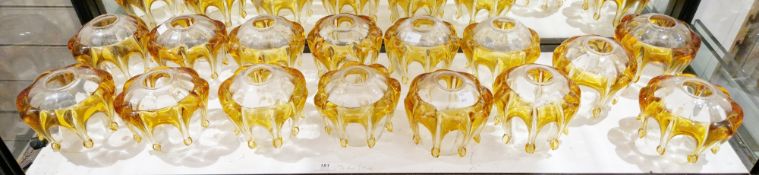 Collection of 15 mid-century Murano-style amber drip and clear glass light shades, 13cm high x