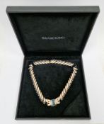 Attwood & Sawyer gold-tone costume jewellery necklace set with blue and clear crystal stones, signed
