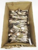 Large matched collection of silver plate flatware, Pembury pattern handles, some engraved with a