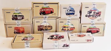 Eleven Corgi boxed Commercial Classics diecast models to include 97063 AEC Regal and Bedford OB
