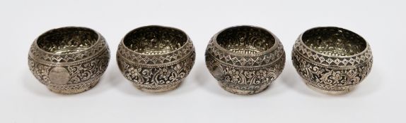Matched set of four Victorian silver salts, London 1879 and 1880, makers Henry Holland and Hollands,