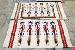 Two Native American Navajo wool rugs featuring a row of figures, 159cm x 78cm and 151cm x 74cm (2)