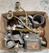 19th century lead tobacco jar, the lid having a finial in the form of a man smoking a hookah pipe