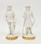 Pair of 20th century Dresden white porcelain models of musketeers, impressed shape no.769 and 770,