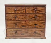 19th century mahogany chest, the rectangular top with thumbmoulded edge, over two short and three