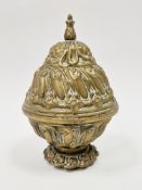 Victorian heavy counterweight for an oil lamp chandelier pulley, with foliate scroll decoration,
