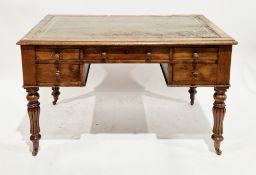 William IV/Victorian mahogany writing desk, the rectangular top with thumbmoulded edge and green
