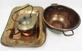 Collection of copper ware including  large 19th century country house coppered rectangular basting
