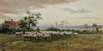 B. H. Macpherson (19th/20th century) Watercolour Rural scene with shepherd putting flock of sheep in