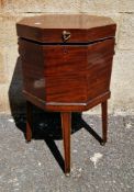 Mahogany and satinwood inlaid wine cooler in the George III manner, of octagonal form, the hinged