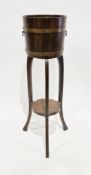 Early 20th century coopered oak and brass bound jardiniere on stand by J A Lister & Co of Dursley,