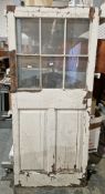 19th/early 20th century painted pine door, the top half with six clear glazed panels, 178cm high x
