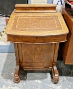 Victorian walnut davenport with a satinwood and burr walnut inlay, the over stretcher with hinged