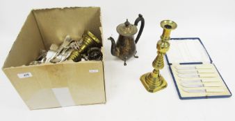 Mixed lot of silver plate and metalware including collection of flatware including knives, forks and